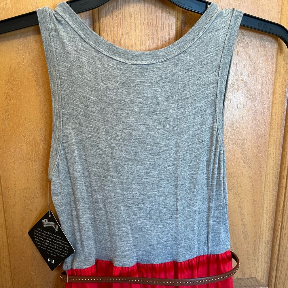 BeBop Gray and Red Sleeveless Dress with Brown Belt - Picture 7 of 12
